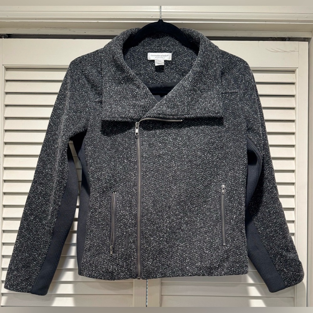 Christopher & Banks—SP, Gray Moto Jacket w/ Side Stretch—Closet Staple! - Picture 1 of 7